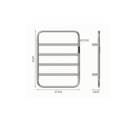 電熱毛巾桿｜64×47.5×8.8公分｜LED觸控‧碳纖維發熱‧304不鏽鋼防水設計